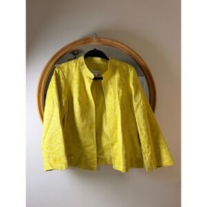 Donna Toran Yellow Geometric Jacquard Mandarin Collar Open Front BlazerJacket 14